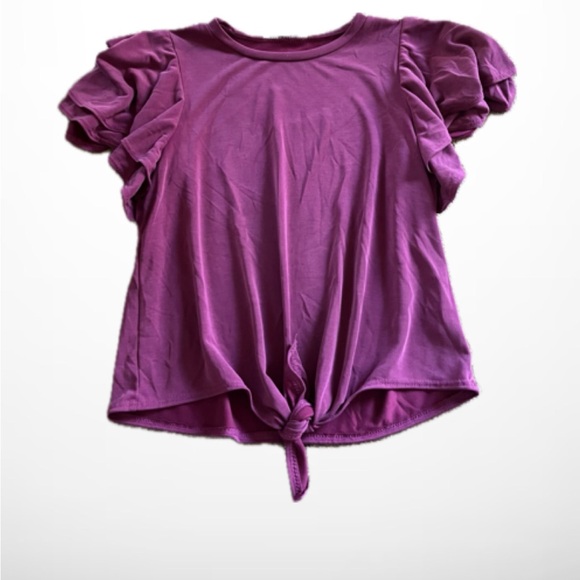 Pink/Purple Tie Blouse with Layered Short Sleeves - Picture 1 of 6
